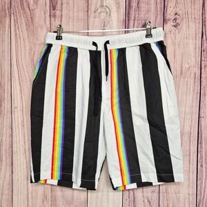 Eighty Eight rue21 Mens Medium Rainbow Stripe Shorts Black White Cotton Casual